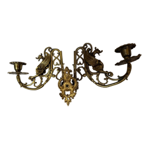 Antique Ornate Brass Double Arm Piano Sconce