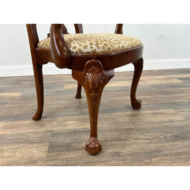 Vintage Queen Anne Burl Walnut Dining Chairs With Leopard Velvet Seats — Set of 8 For Sale - Image 12 of 18