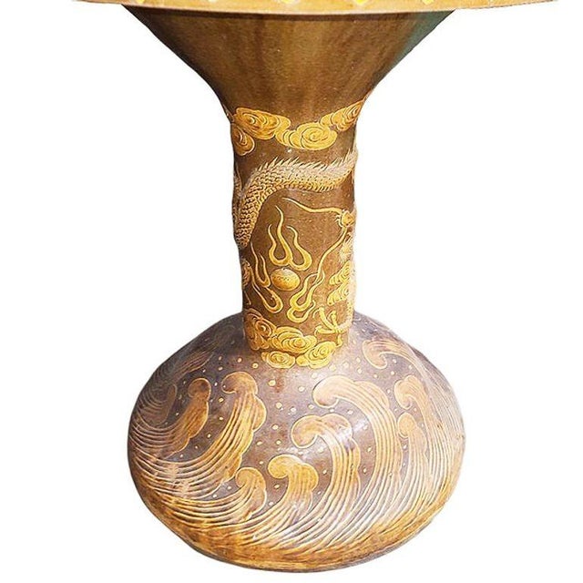 1950s 1950s Chinese Dragon Ceramic Glazed Pedestal Table W/ 4 Ceramic Garden Stools For Sale - Image 5 of 11