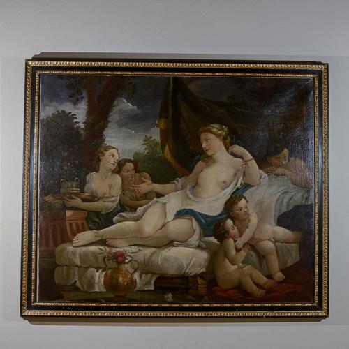 Dunna on Daybed with Cherubs and Maids, Oil on Canvas, Framed For Sale - Image 7 of 8