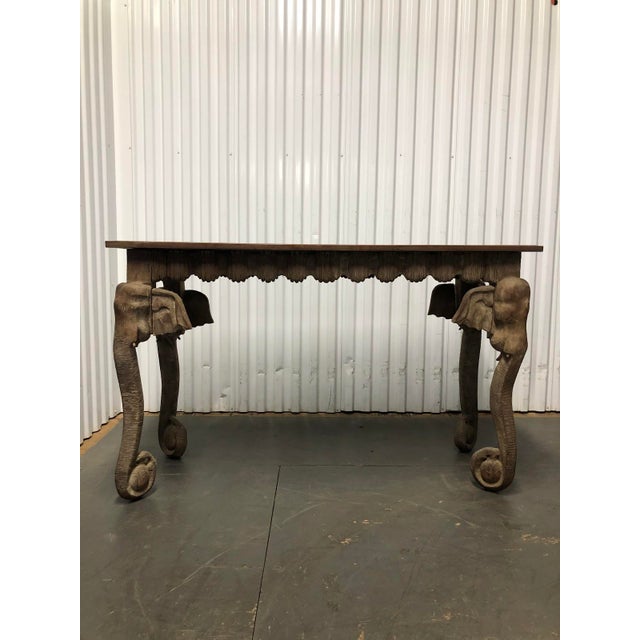 One-of-a-kind, hand-carved elephant console table—a true conversation starter and gallery-quality accent piece: Artisanal...