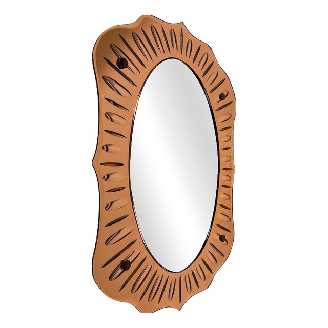 Vintage Italian Peach-Pink Crystal Mirror, 1950s For Sale