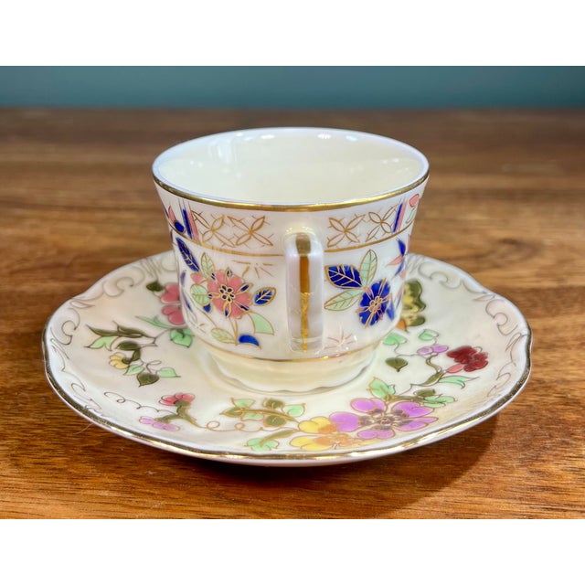 Art Nouveau Early 20th Century Zsolnay (Hungary) Hand-Painted Teacup and Saucer For Sale - Image 3 of 7