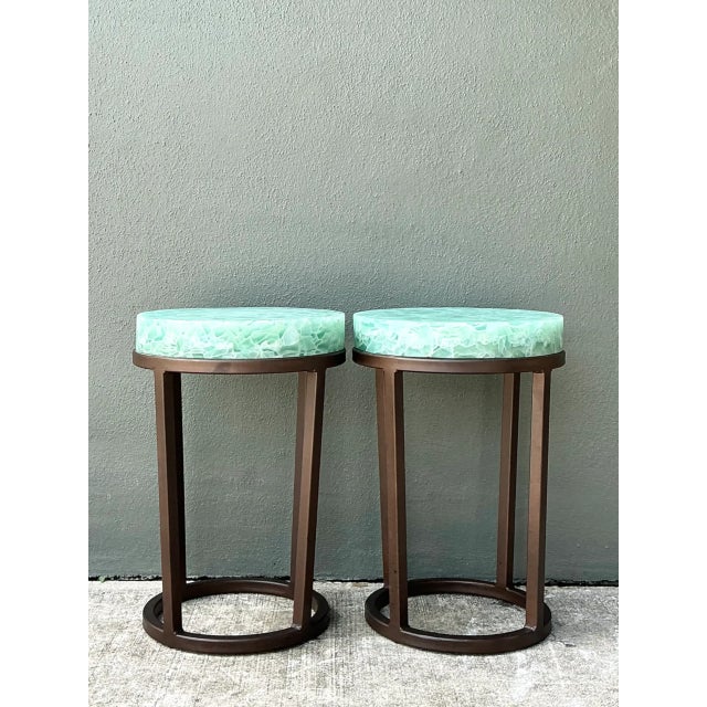 Early 21st Century Vintage Stone and Metal Side Tables - Pair For Sale - Image 5 of 12