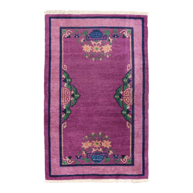 3'x5' Vintage Chinese Art Deco Rug | Purple | Deco Carpet For Sale
