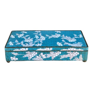 Antique Chinese Cloisonné Turquoise Enamel Brass Box With Floral Design For Sale