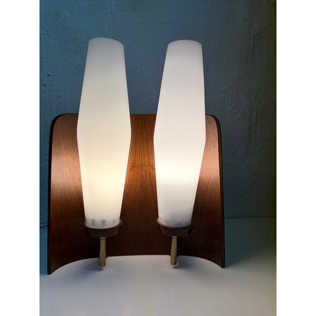 Mid-Century Modern Danish Double Wall Lamp in Teak and Glass, 1960s For Sale - Image 3 of 9