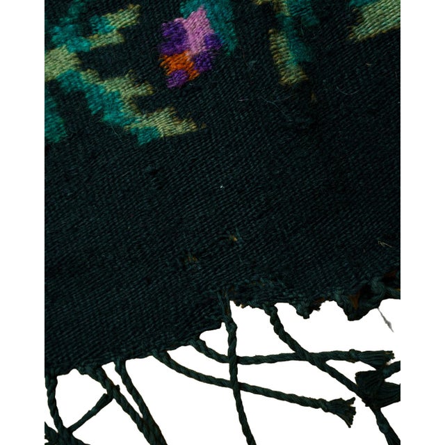 Vintage Romanian-Moldovan Handwoven Wool Flatweave Rug with Dark Floral Folk Pattern and Fringe, 1970s For Sale - Image 13 of 14