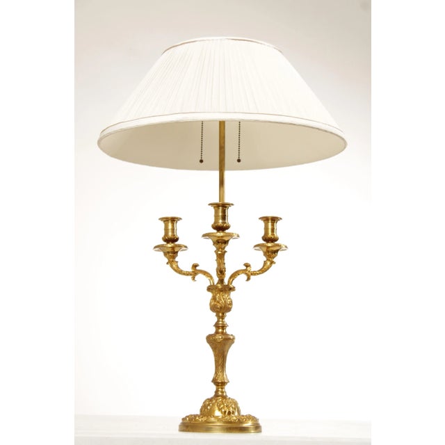 High Quality Beautifully Cast Gilt Bronze Candelabra Style 2 Socket Table Lamp with Shade