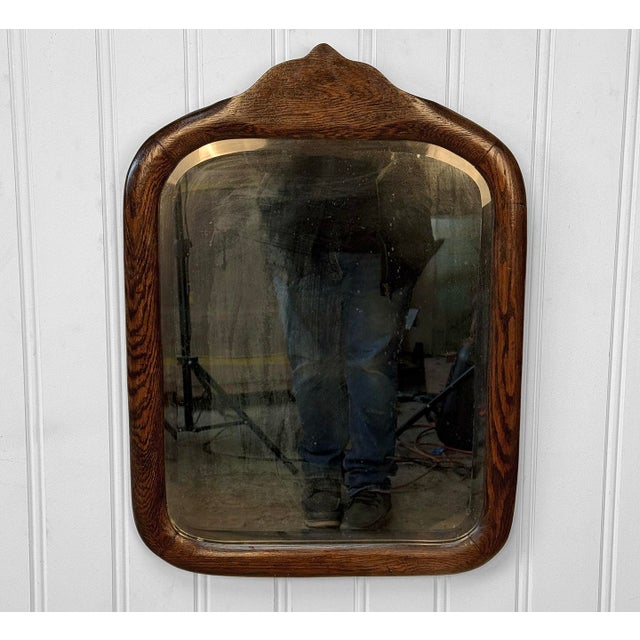 An Arts & Crafts Oak Beveled Glass Wall Mirror, c. Early 20th Century - Solid Oak with a Drastic Grain Around - Deep Satin...