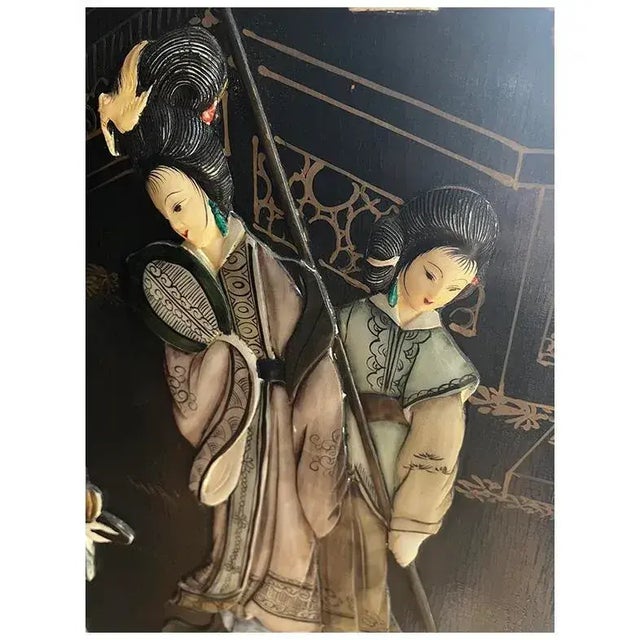 Wood 1950s Coromandel Black Laquer Chinoiserie Screen Room Divider For Sale - Image 7 of 12