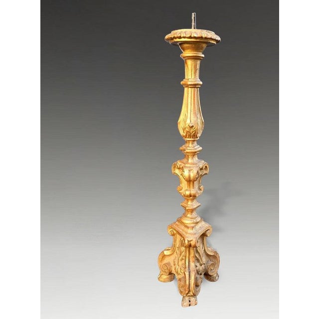 18th Century Italian Baroque Giltwood Religious Ecclesiastical Candle Stand For Sale - Image 6 of 10