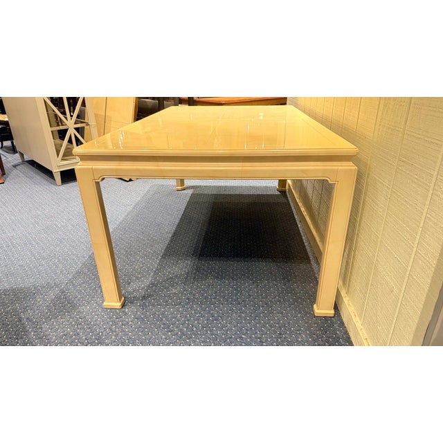 Henredon 1970s Vintage Henredon Faux Goatskin Dining Table With Two Leaves For Sale - Image 4 of 11
