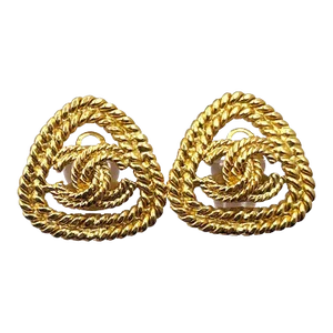 Chanel Vintage Gold Plated CC Rope Triangle Clip on Earrings - 2 Pieces