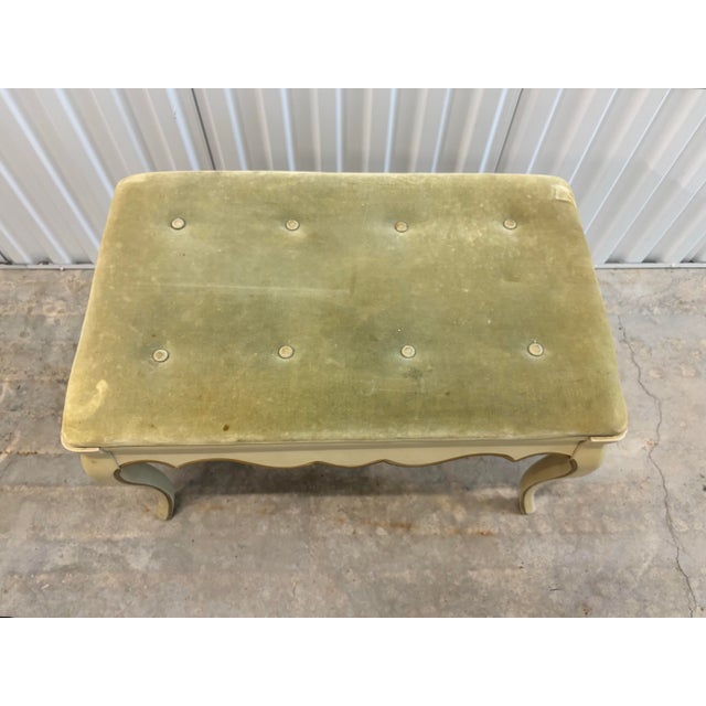 Vintage Mid Twentieth Century Country French Provincial Hibriten Chair Co. Off White and Green Bench For Sale - Image 9 of 10