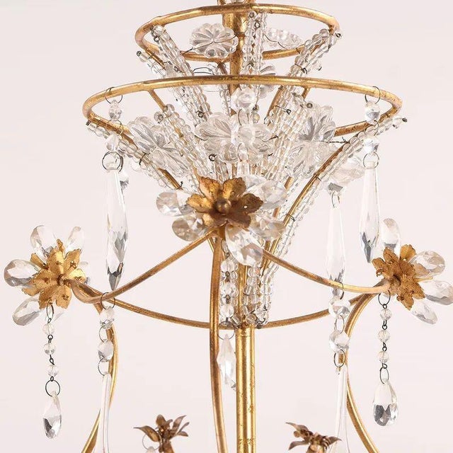 Early 20th Century Vintage French Bagues Manner Gilt Iron and Crystal Chandelier For Sale - Image 5 of 5
