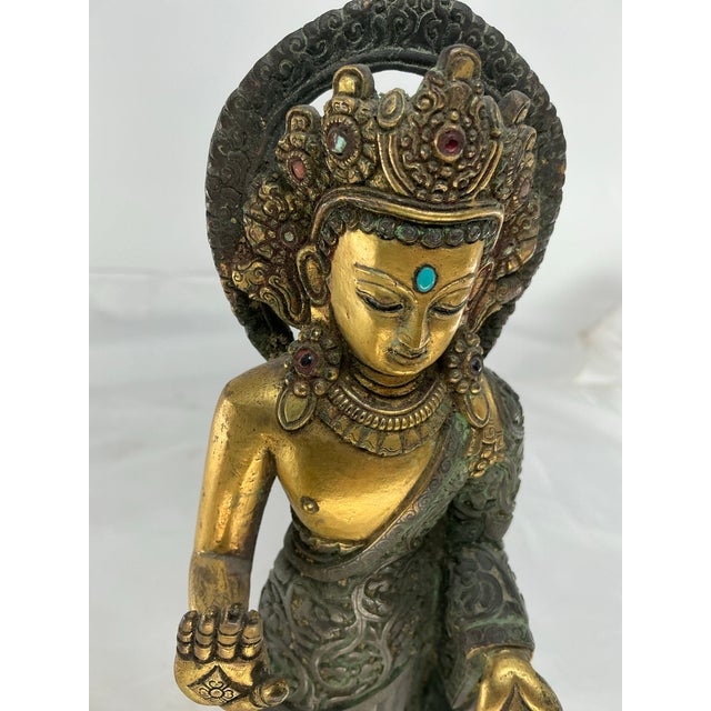 Antique Tibétan School Jeweled Bronze Figure of a Dipankara Buddha For Sale - Image 10 of 12