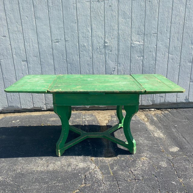 Kelly Green Painted French Farmhouse Extension Dining Table For Sale - Image 13 of 13