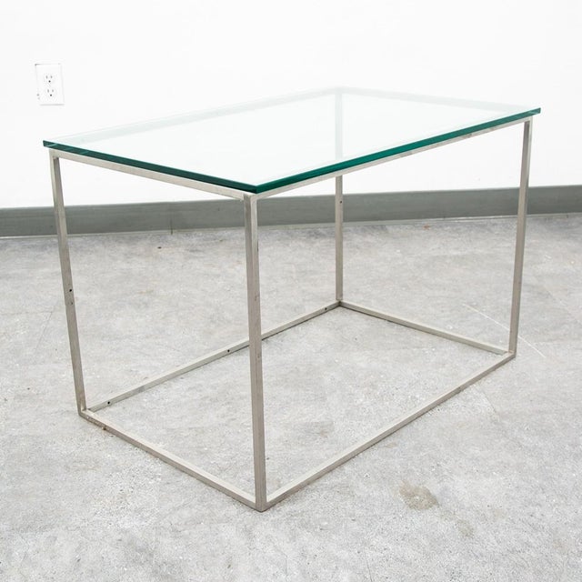 Mid Century Modern End Table Side Metal Glass Vintage Silver Rectangular MCM For Sale - Image 9 of 12