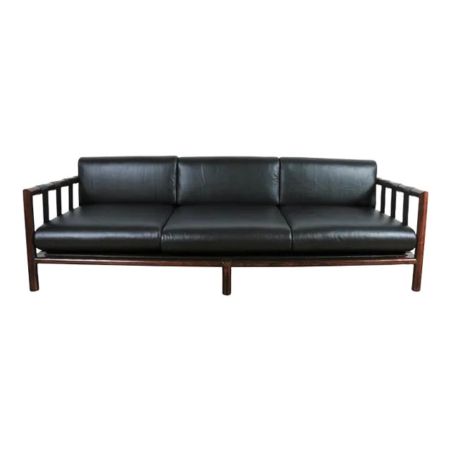 1960s Danish Rosewood Leather Sofa For Sale