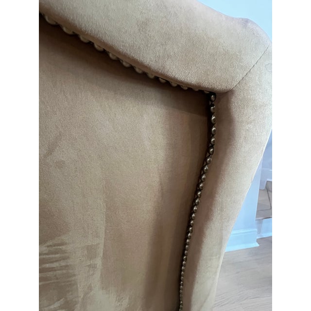 Marquesa Suede Lounge Chair by Kreiss French Style Oversized hand carved wood frame Sturdy base Feather and Down Cushions...