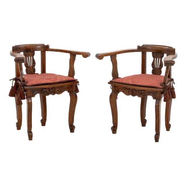 Pair of Lyre Form Back Walnut Tub Chairs For Sale