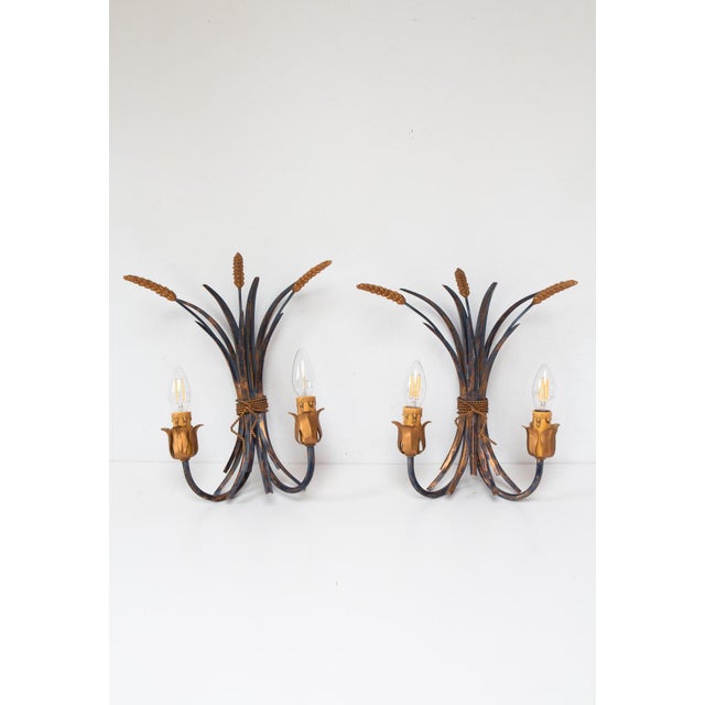 Italian Blue Metal Wall Sconces with Leaves and Ears of Wheat, 1980s, Set of 2 For Sale - Image 3 of 7