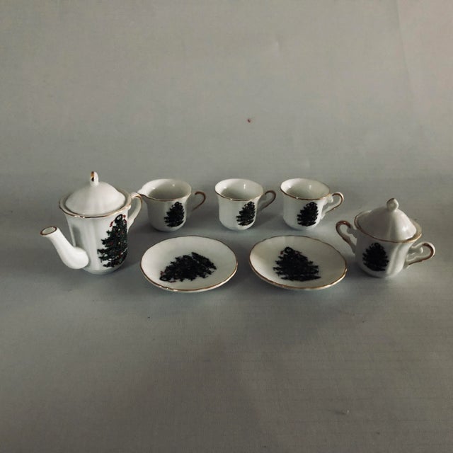Traditional Vintage Porcelain Miniature Christmas Decoration 10 Pieces Tea Sets For Sale - Image 3 of 7