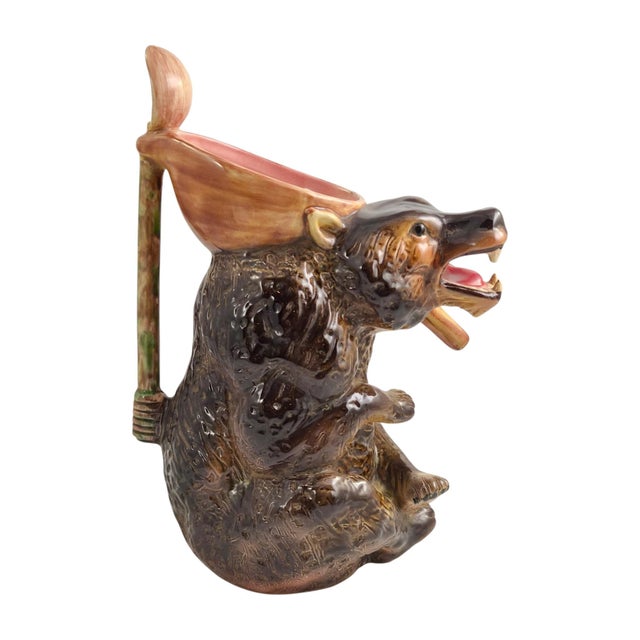 A rare complete set of three graduated Victorian majolica syrup jugs, modelled as bears and produced by Joseph Holdcroft...