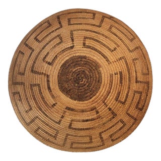 Mid 20th Century Large Hand Woven Greek Key Pattern Basket For Sale