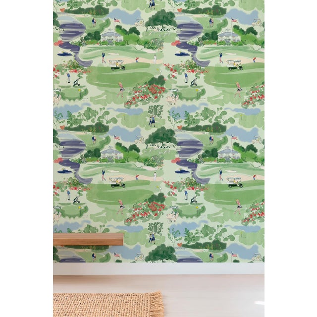 Textile Golf Course Toile Grasscloth Wallpaper by House Party | 8 Yards For Sale - Image 7 of 10