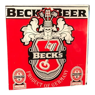 Vintage German Beck Beer Glass Advertising Square For Sale