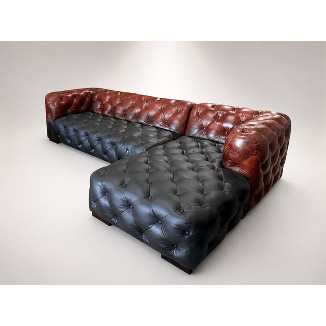 Loom Noir Pavé Two-Tone Leather Sectional For Sale In Miami - Image 6 of 8