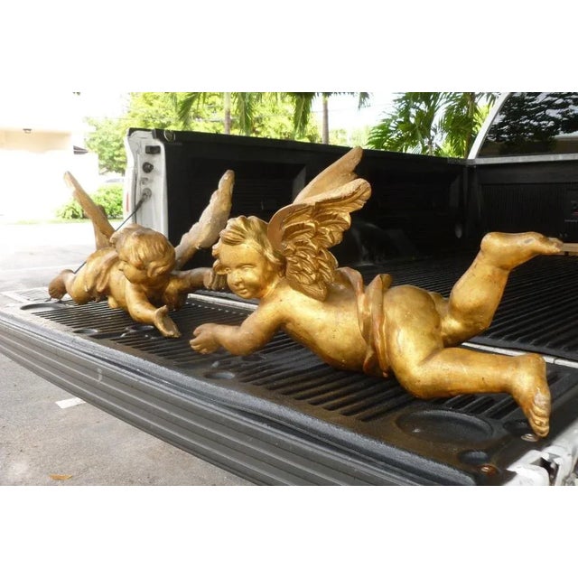 19th Century Baroque Gilt Angels With Wings - a Pair For Sale - Image 4 of 12