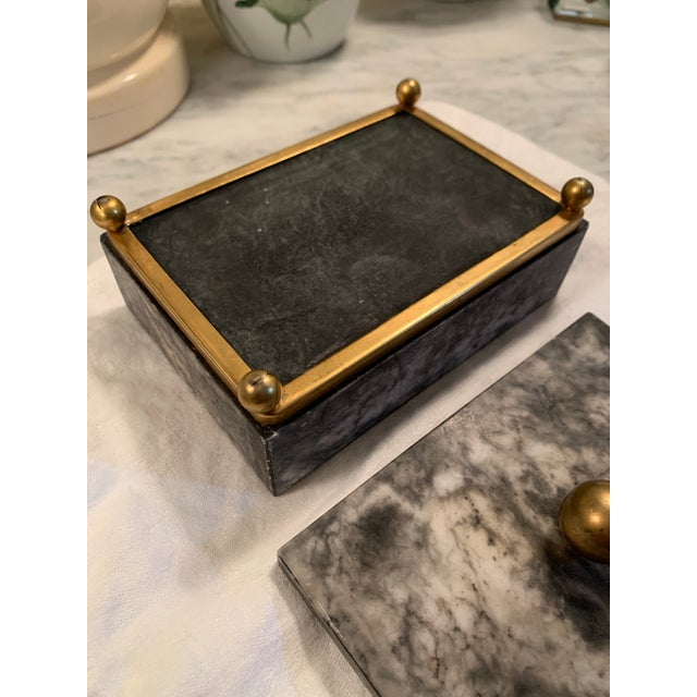 Mid Century Gray Marble Box Gold Mounts For Sale - Image 11 of 12