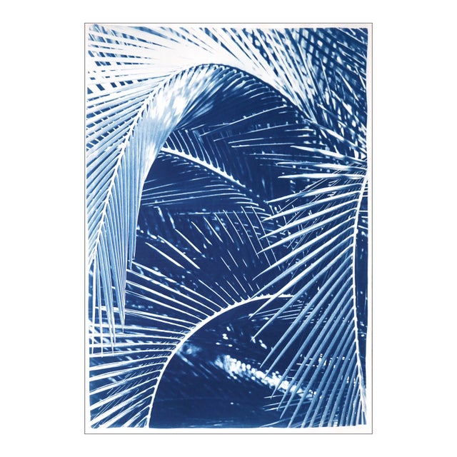 2021 "Tropical Palm Branches" Handmade Cyanotype Print on Watercolor Paper by Kind of Cyan For Sale