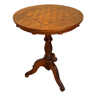 Round Game Table With Marquetry Top, 1940s For Sale