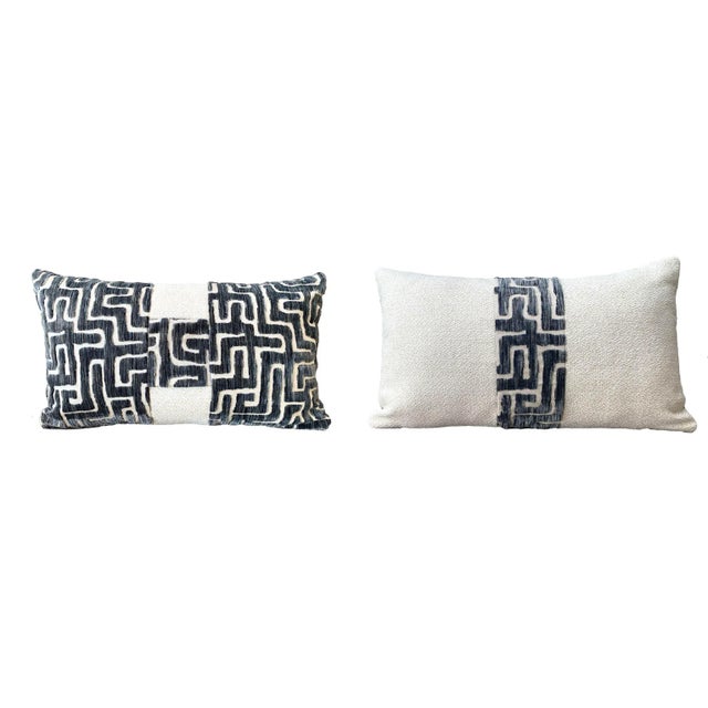 Rich, luxurious cut velvet fabric in striated tones of slate gray combines with textured ivory upholstery fabric to create...