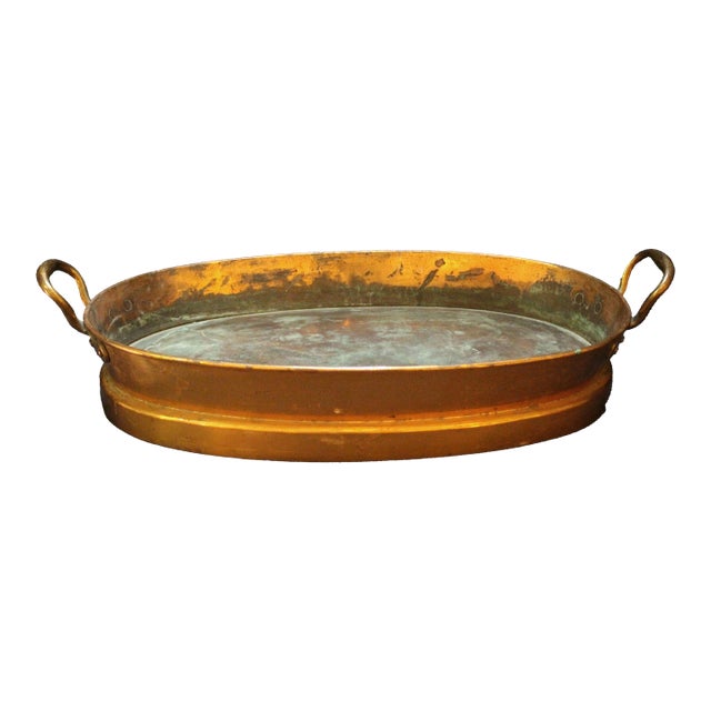 Mid-19th century English copper & brass jelly pan. Polished & lacquered. Bold brass handles. 19.5" over handles, 17 3/8"...