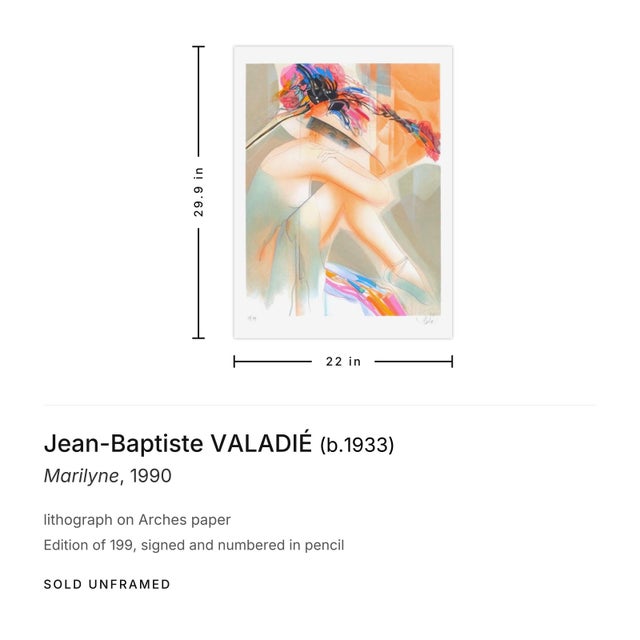 Contemporary 1990 Jean-Baptiste Valadié Marilyne Signed Lithograph For Sale - Image 3 of 3