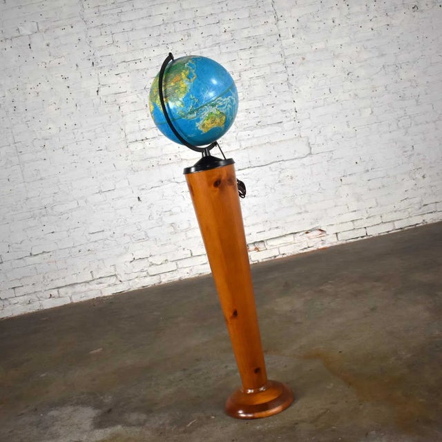 Wonderful Repogle World Horizon Series lighted 12” diameter plastic world globe, metal axle, and a custom pine stand....