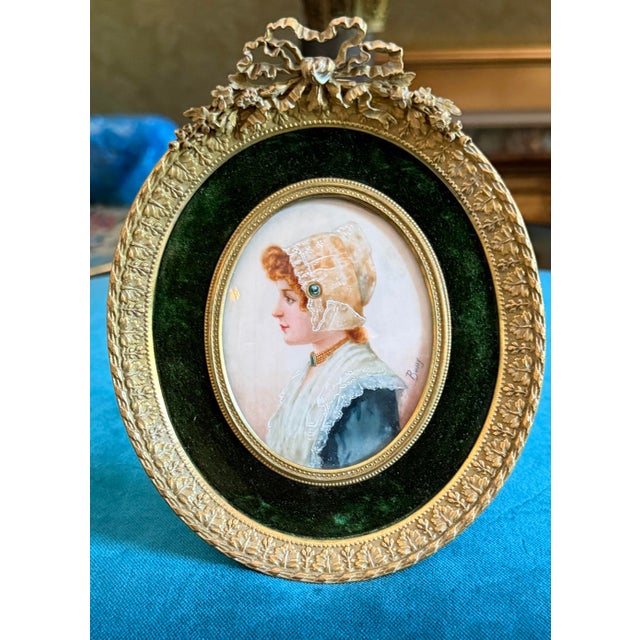 Late 19th Century Rare Signed Antique French Louis XVI Style Miniature Portrait in Ormolu Frame Signed Bussy For Sale - Image 11 of 11
