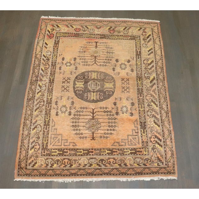 19th Century Zabihi Collection Orange Khotan Scatter Rug - 4'1" x 5'4" For Sale - Image 4 of 12