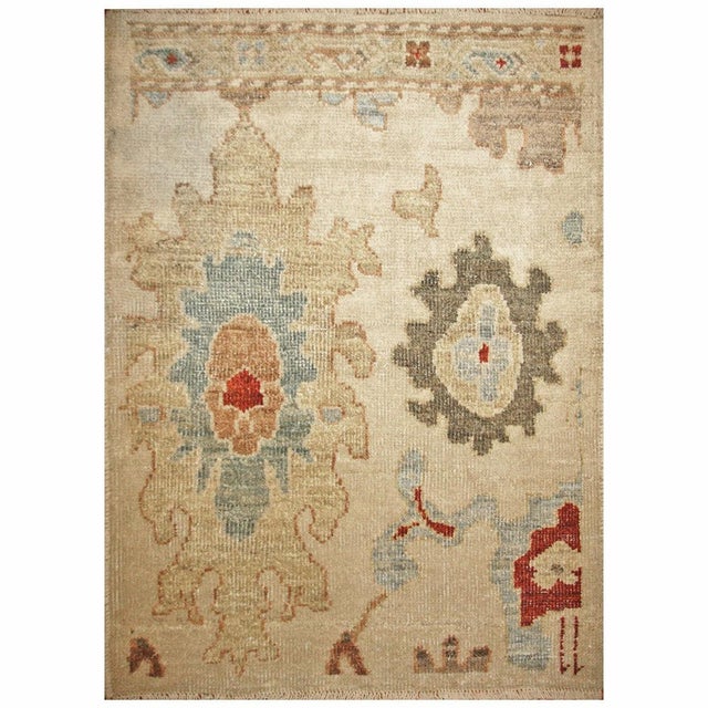 Turkish Sultanabad Wool 2X3 Ivory, Tan, Red & Light Blue Handmade Area Rug #1142477