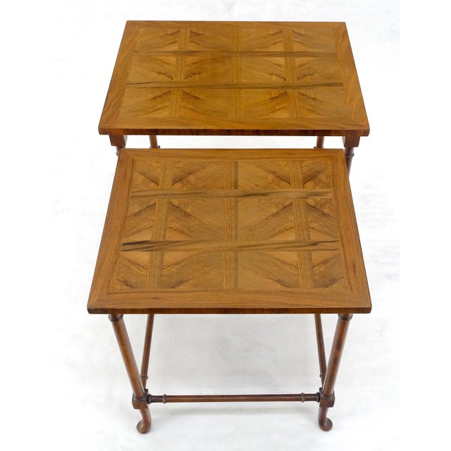 Fine Baker c1970s Marquetry Top Pair of Nesting Side End Tables MINT