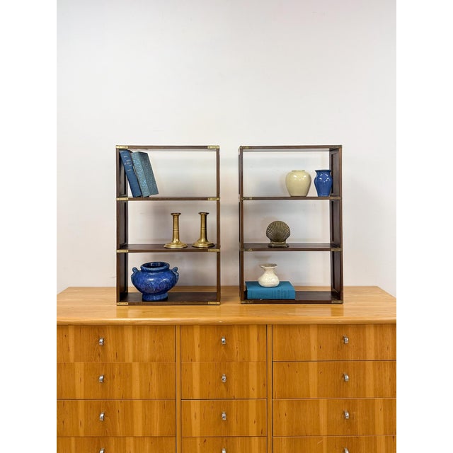 Bombay Company Campaign Style Shelf Pair Brass Trim Vintage Traditional For Sale - Image 16 of 18