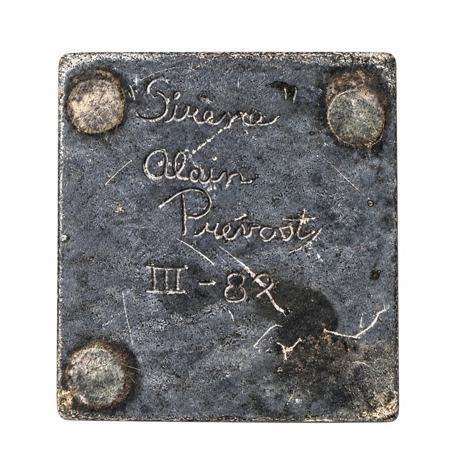 Stone Signed Alain Prevost Modernist Abstract Carved Stone Sculpture on Black Stone Base For Sale - Image 7 of 7