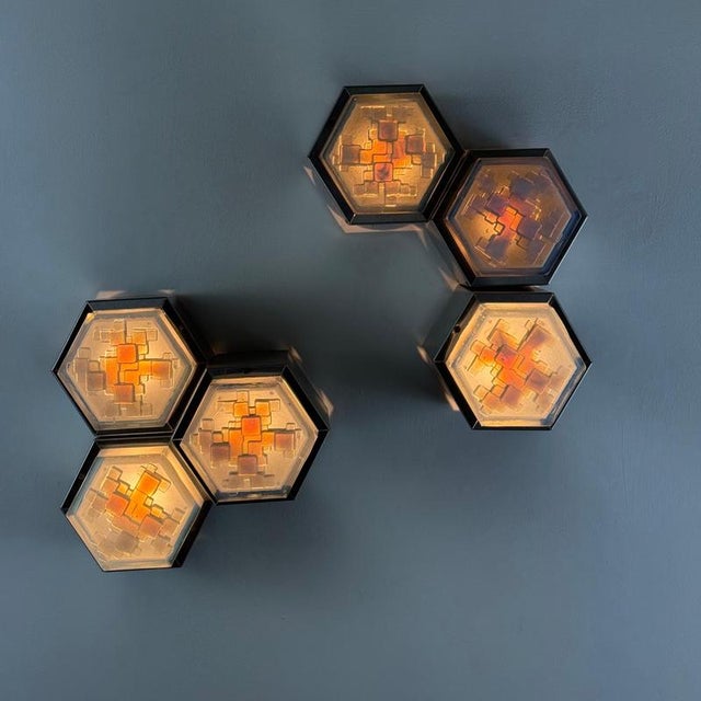 Hexagonal Wall Sconces by Albano Poli for Poliarte, 1960s, Set of 2 For Sale - Image 17 of 18