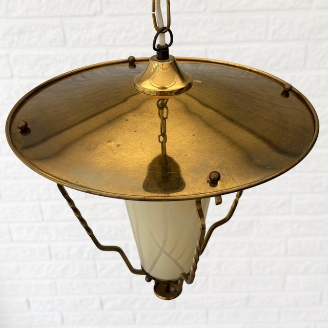 Mid-Century Scandinavian Pendant Lamp in Brass and Glass, Sweden, 1950s For Sale - Image 6 of 11
