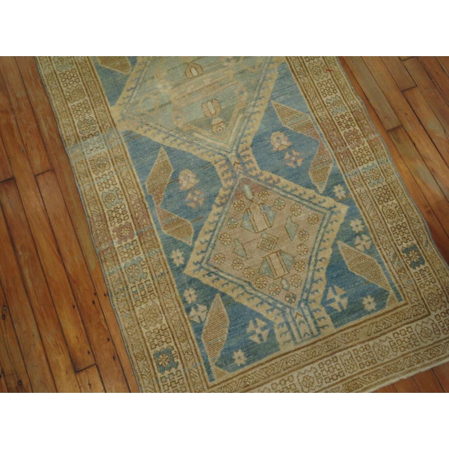 1930s Ocean Blue Sand Color Persian Tribal Runner - 3' x 11' For Sale - Image 4 of 6